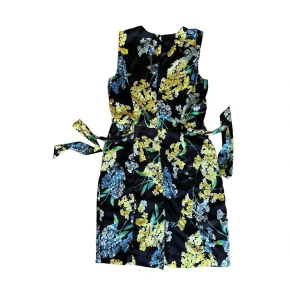 Slate & Willow Yellow Mixed-Media Floral Polka Dot Faux-Wrap Sheath V-neck 12 - Picture 9 of 16